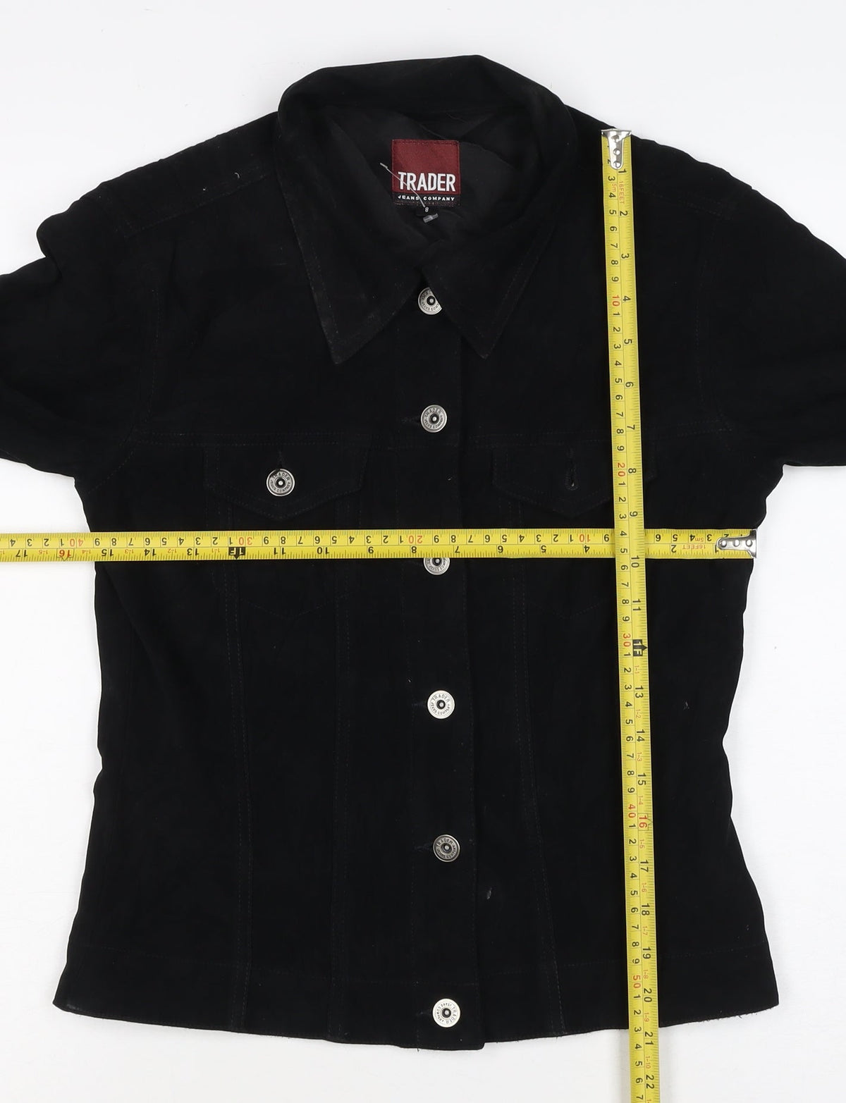 Trader Women’s Black UK 8 Button-Up Basic Jacket Collared Stretch