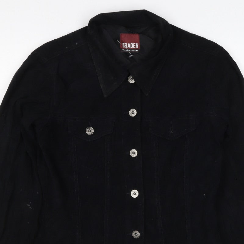 Trader Women’s Black UK 8 Button-Up Basic Jacket Collared Stretch