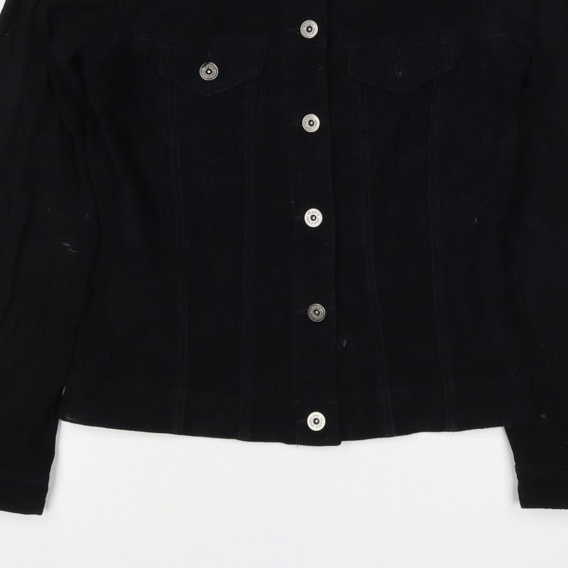 Trader Women’s Black UK 8 Button-Up Basic Jacket Collared Stretch
