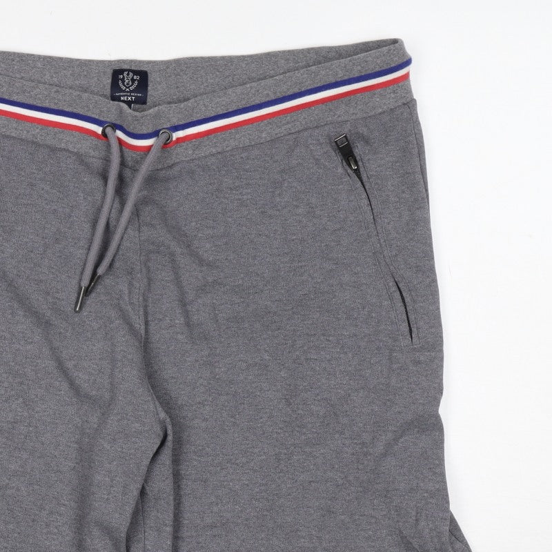 Next Men’s Grey L Sweat Shorts Drawstring Zip Pockets Sports