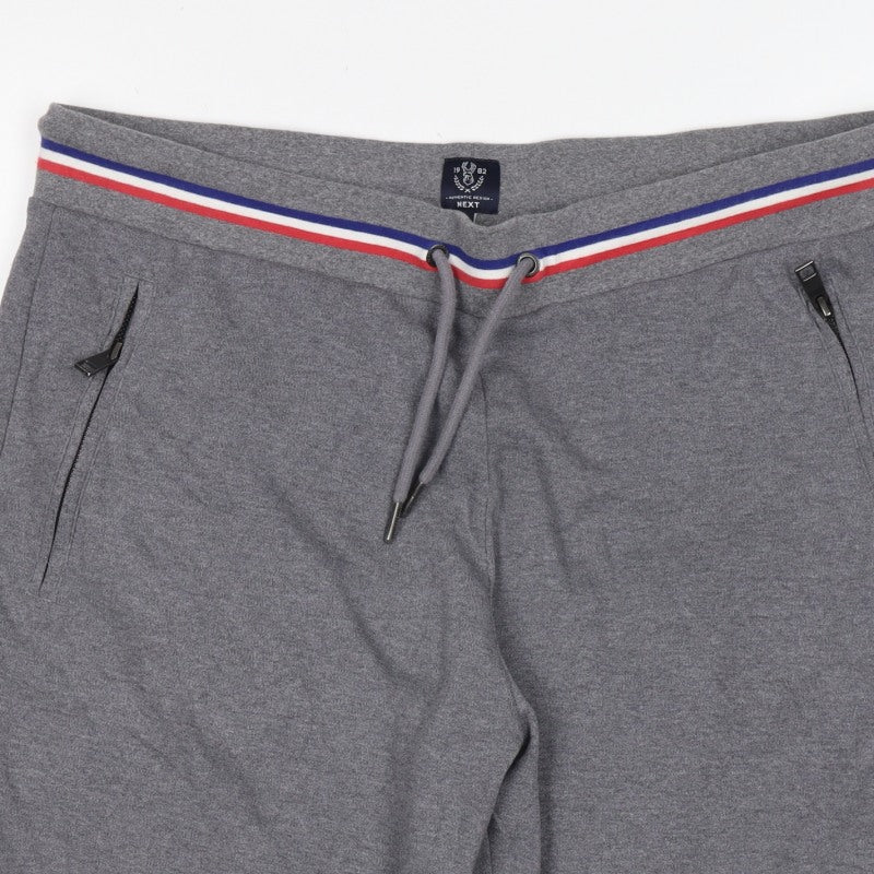 Next Men’s Grey L Sweat Shorts Drawstring Zip Pockets Sports