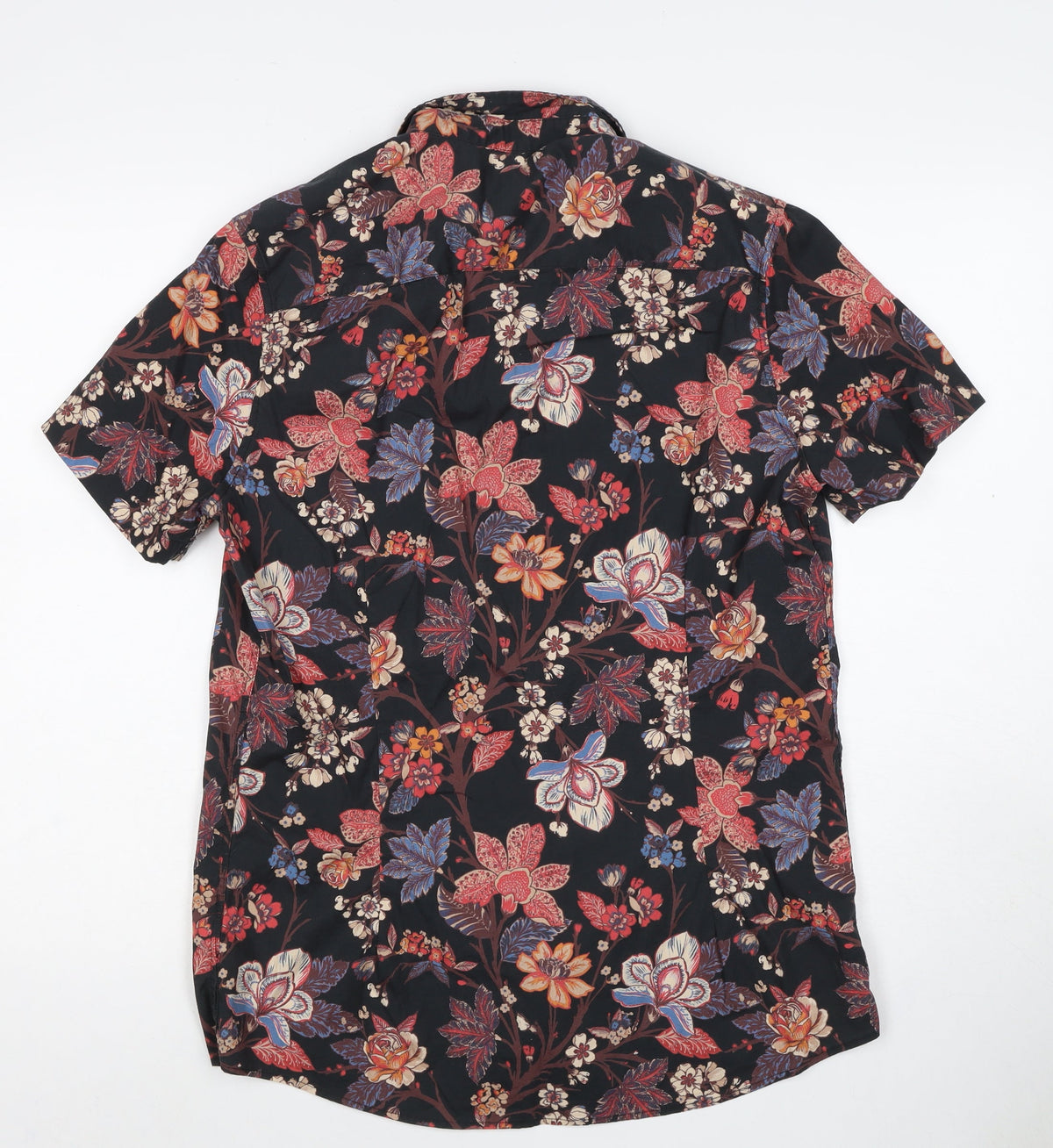 Next Men's M Black Floral Slim Fit Short Sleeve Button-Up Shirt