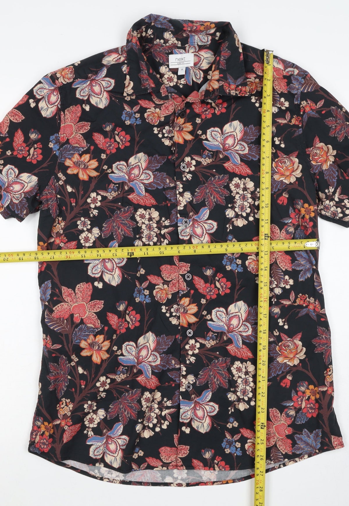 Next Men's M Black Floral Slim Fit Short Sleeve Button-Up Shirt