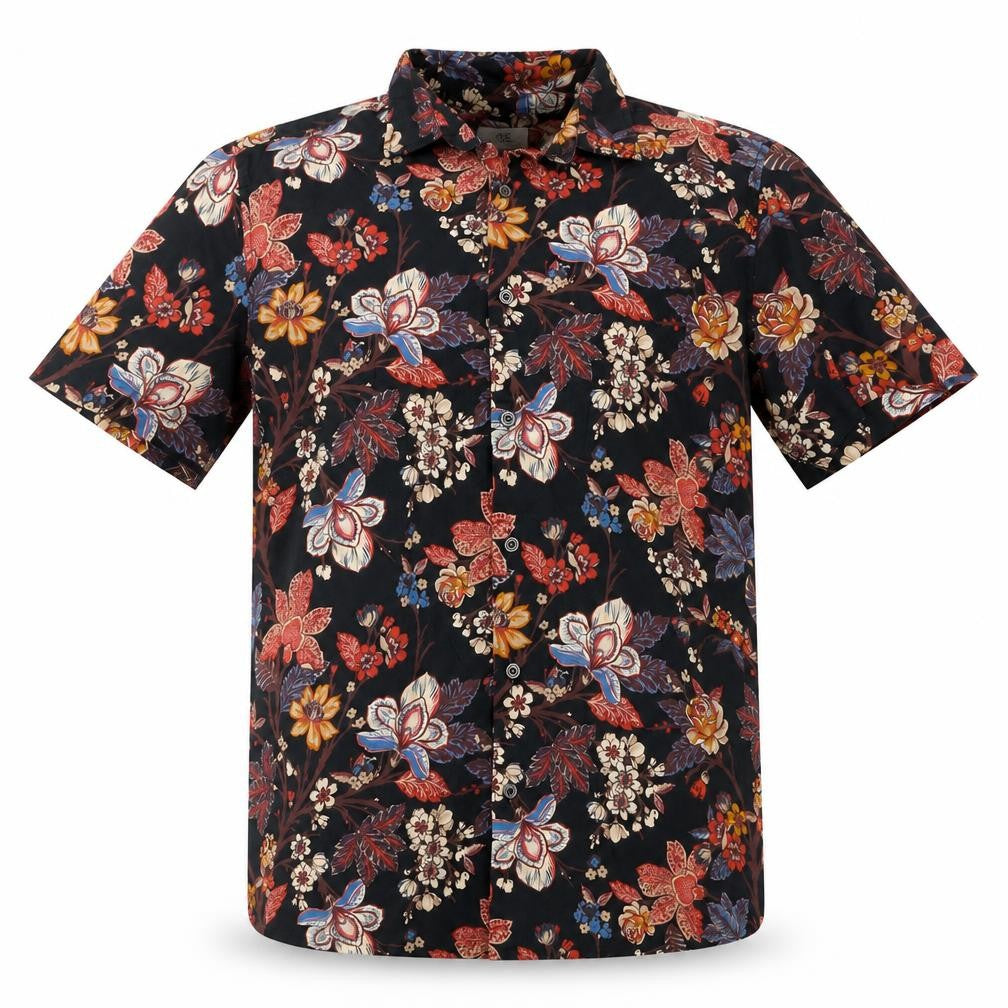 Next Men's M Black Floral Slim Fit Short Sleeve Button-Up Shirt