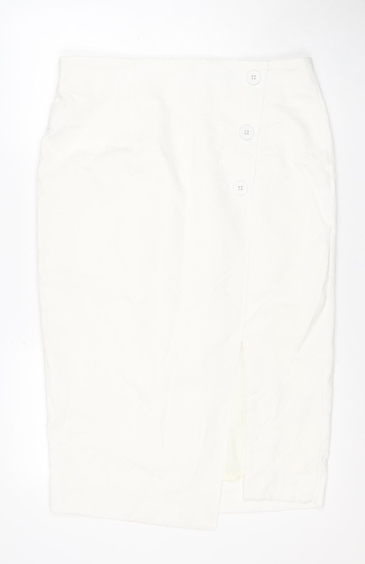 M&S Women White UK 14 Knee Length Wrap Button Skirt