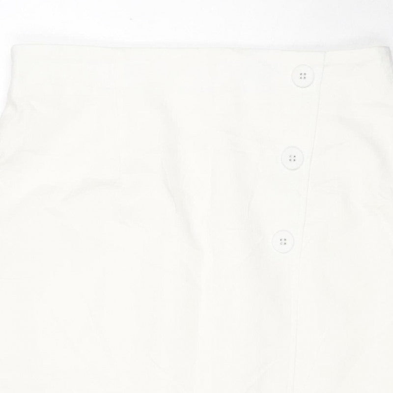M&S Women White UK 14 Knee Length Wrap Button Skirt