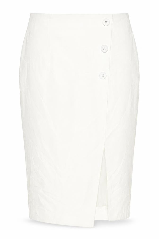 M&S Women White UK 14 Knee Length Wrap Button Skirt