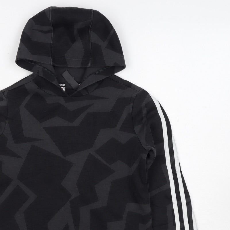 Adidas Boys Black Geometric Pullover Hoodie 9-10 Years Sports 3 Stripe
