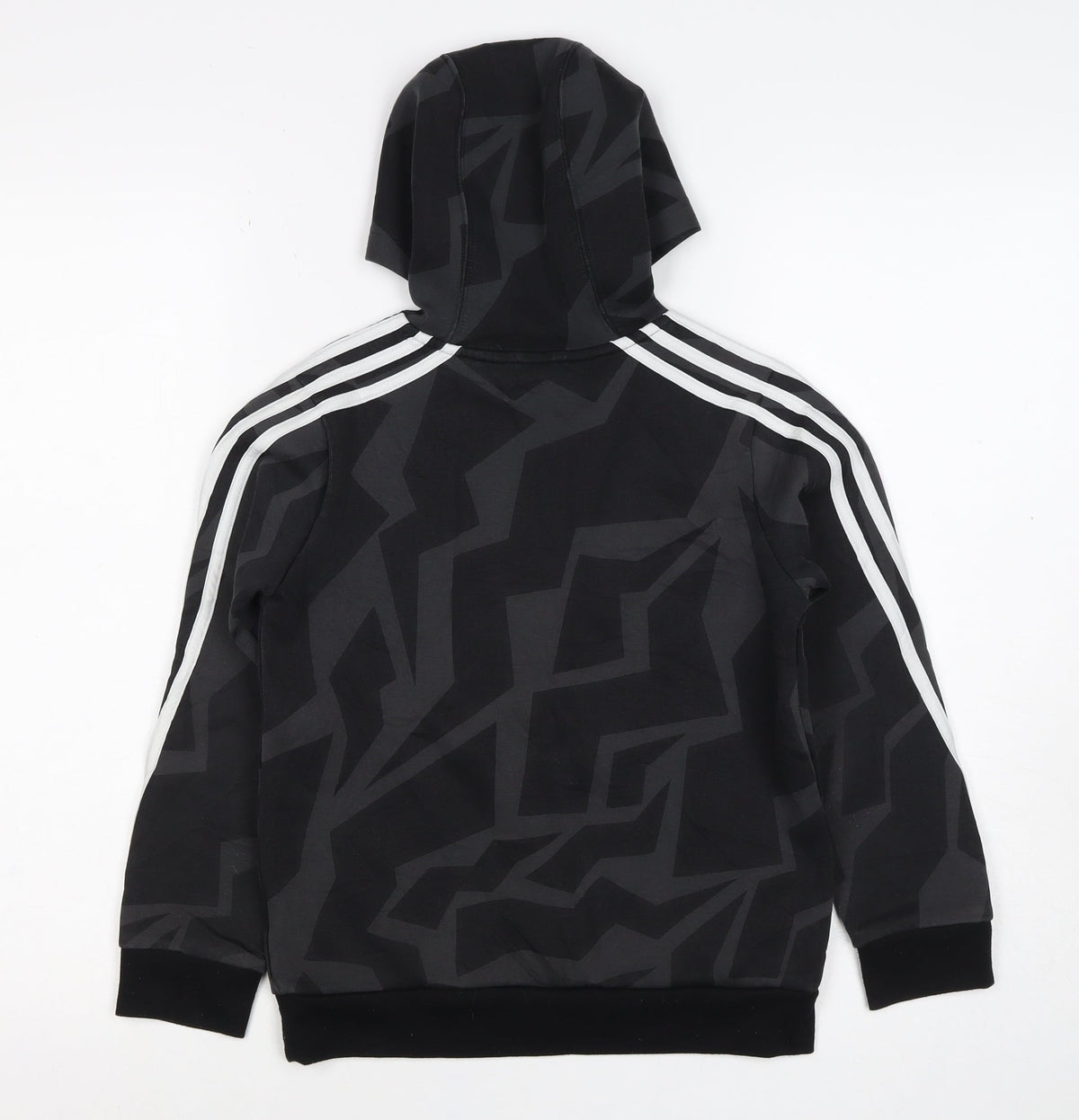 Adidas Boys Black Geometric Pullover Hoodie 9-10 Years Sports 3 Stripe
