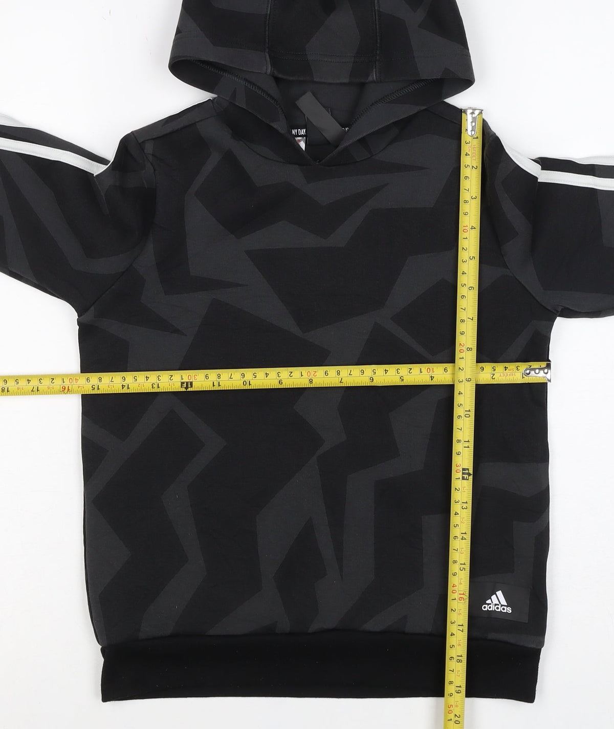 Adidas Boys Black Geometric Pullover Hoodie 9-10 Years Sports 3 Stripe