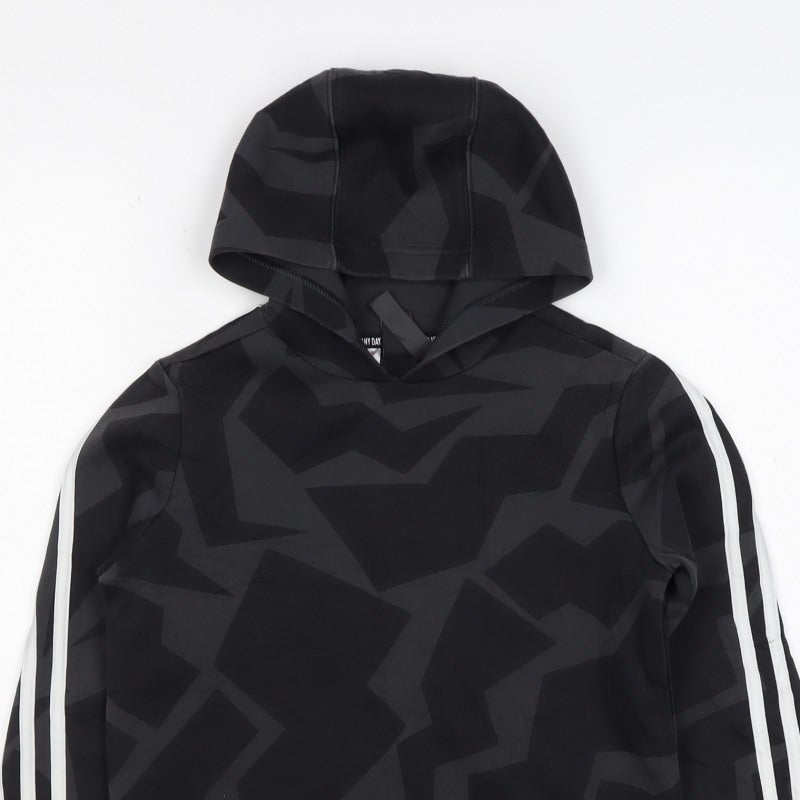 Adidas Boys Black Geometric Pullover Hoodie 9-10 Years Sports 3 Stripe
