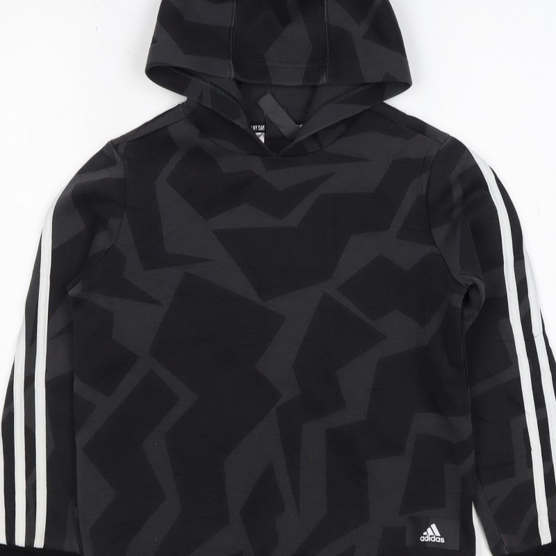 Adidas Boys Black Geometric Pullover Hoodie 9-10 Years Sports 3 Stripe