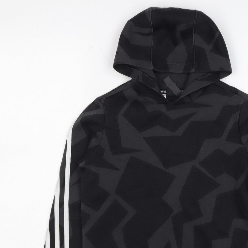Adidas Boys Black Geometric Pullover Hoodie 9-10 Years Sports 3 Stripe