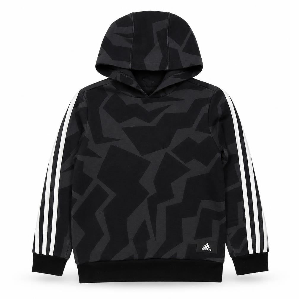 Adidas Boys Black Geometric Pullover Hoodie 9-10 Years Sports 3 Stripe