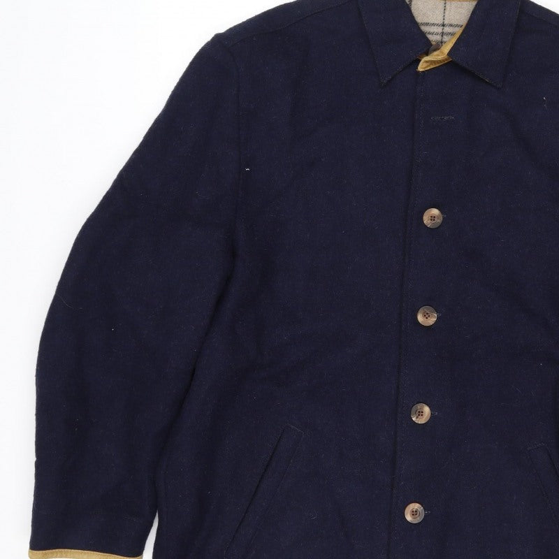 MINE Mens Blue Wool Blend Pea Coat Size M Buttoned Classic Jacket