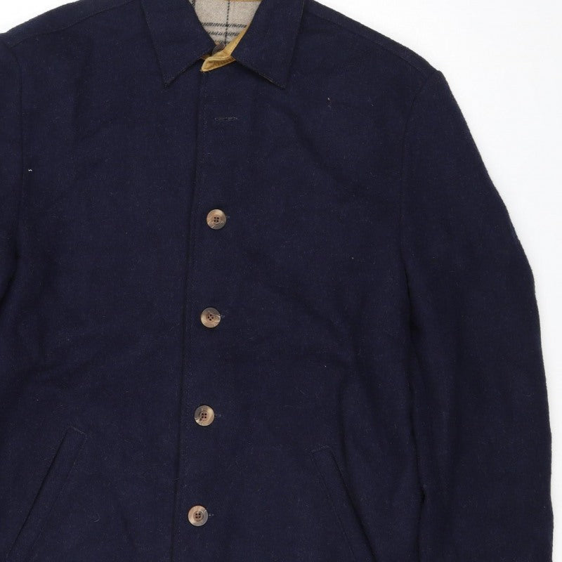 MINE Mens Blue Wool Blend Pea Coat Size M Buttoned Classic Jacket