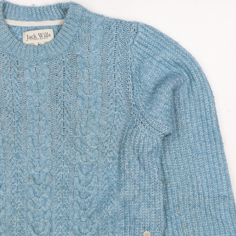 Jack Wills Women Blue UK 12 Cable Knit Crew Neck Raglan Jumper