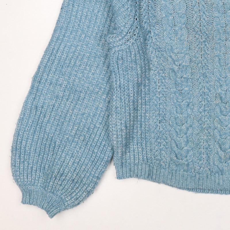 Jack Wills Women Blue UK 12 Cable Knit Crew Neck Raglan Jumper