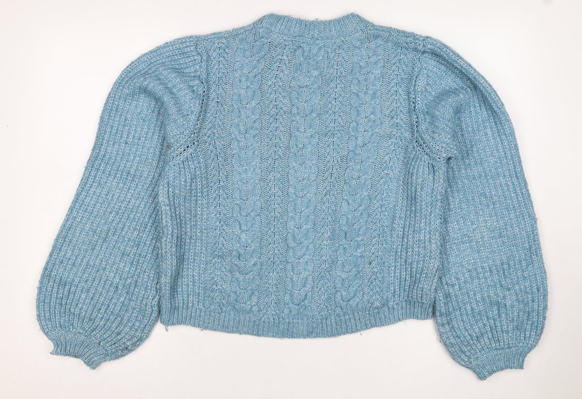 Jack Wills Women Blue UK 12 Cable Knit Crew Neck Raglan Jumper
