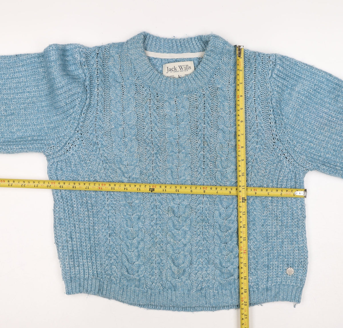 Jack Wills Women Blue UK 12 Cable Knit Crew Neck Raglan Jumper