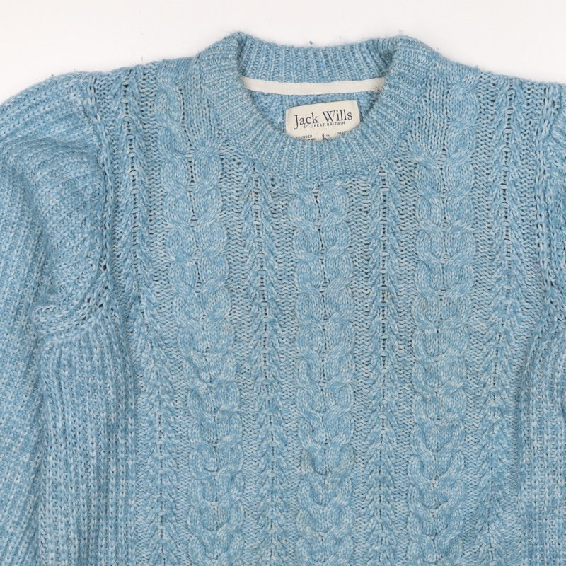 Jack Wills Women Blue UK 12 Cable Knit Crew Neck Raglan Jumper