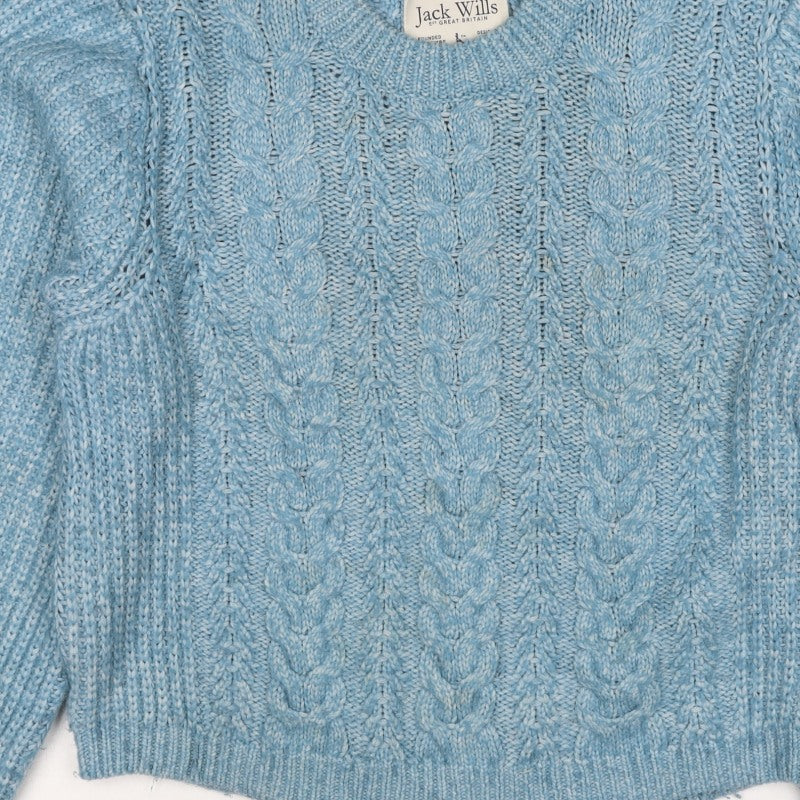 Jack Wills Women Blue UK 12 Cable Knit Crew Neck Raglan Jumper