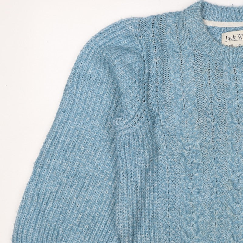 Jack Wills Women Blue UK 12 Cable Knit Crew Neck Raglan Jumper