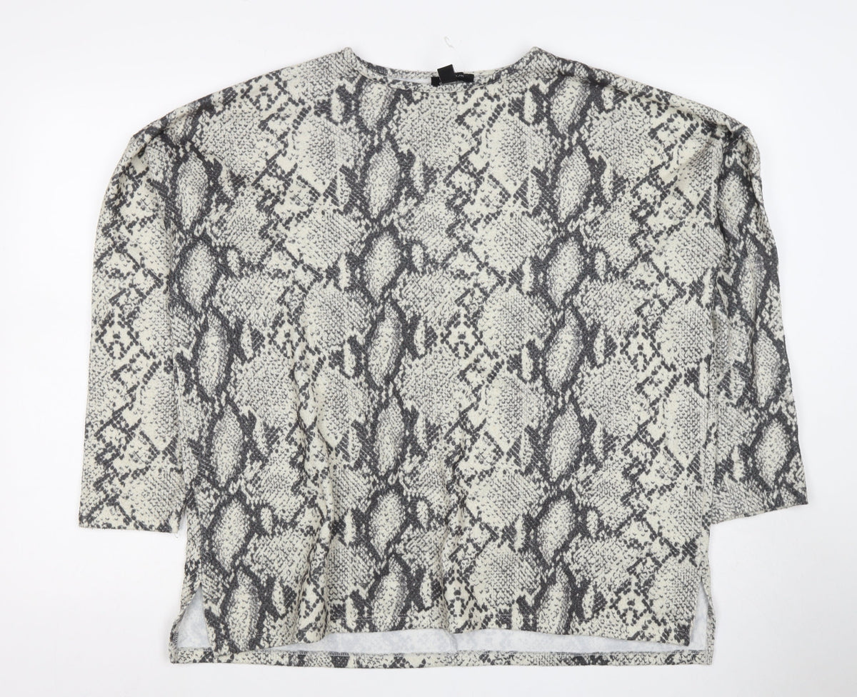 New Look Women Ivory Snake Print Relaxed Short Sleeve Top M