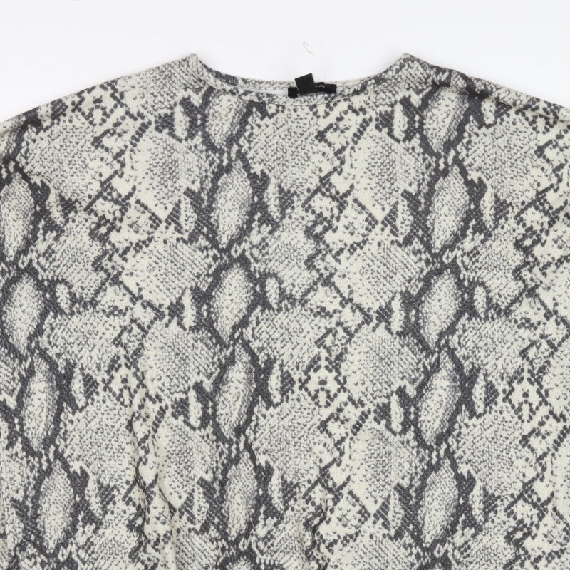 New Look Women Ivory Snake Print Relaxed Short Sleeve Top M