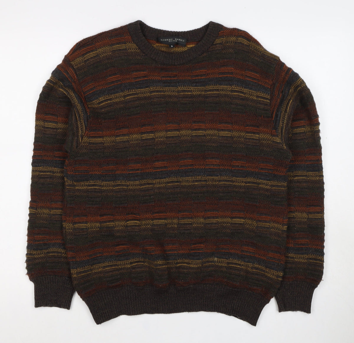 Robert Banks Men's Multicoloured Striped Ramie Cotton Pullover Jumper S