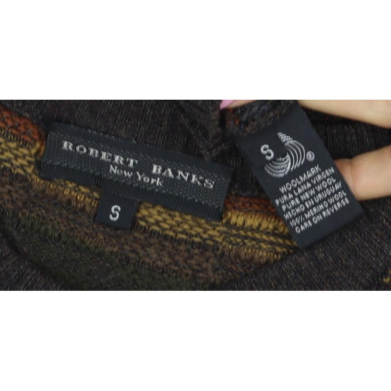 Robert Banks Men's Multicoloured Striped Ramie Cotton Pullover Jumper S