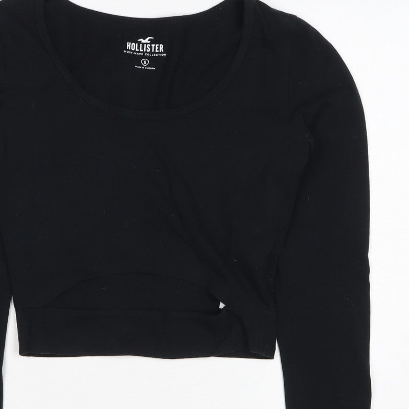 Hollister Women’s Black S Cropped Scoop Neck Stretch Long Sleeve T-Shirt