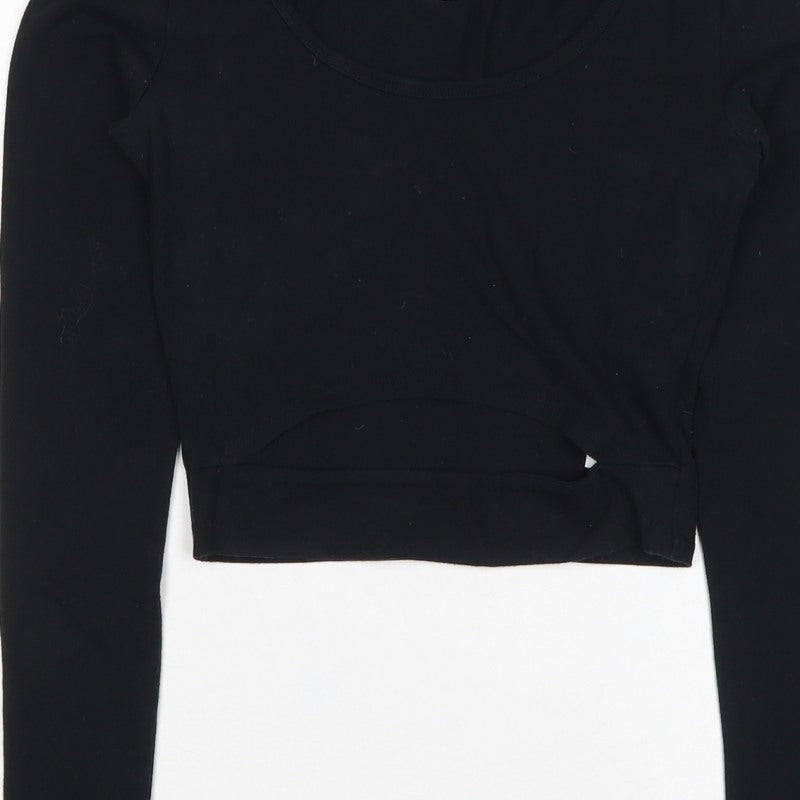Hollister Women’s Black S Cropped Scoop Neck Stretch Long Sleeve T-Shirt