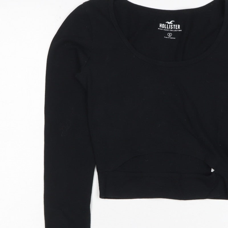 Hollister Women’s Black S Cropped Scoop Neck Stretch Long Sleeve T-Shirt