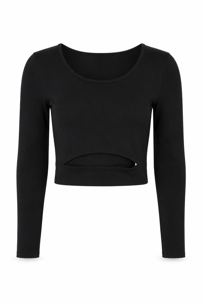 Hollister Women’s Black S Cropped Scoop Neck Stretch Long Sleeve T-Shirt