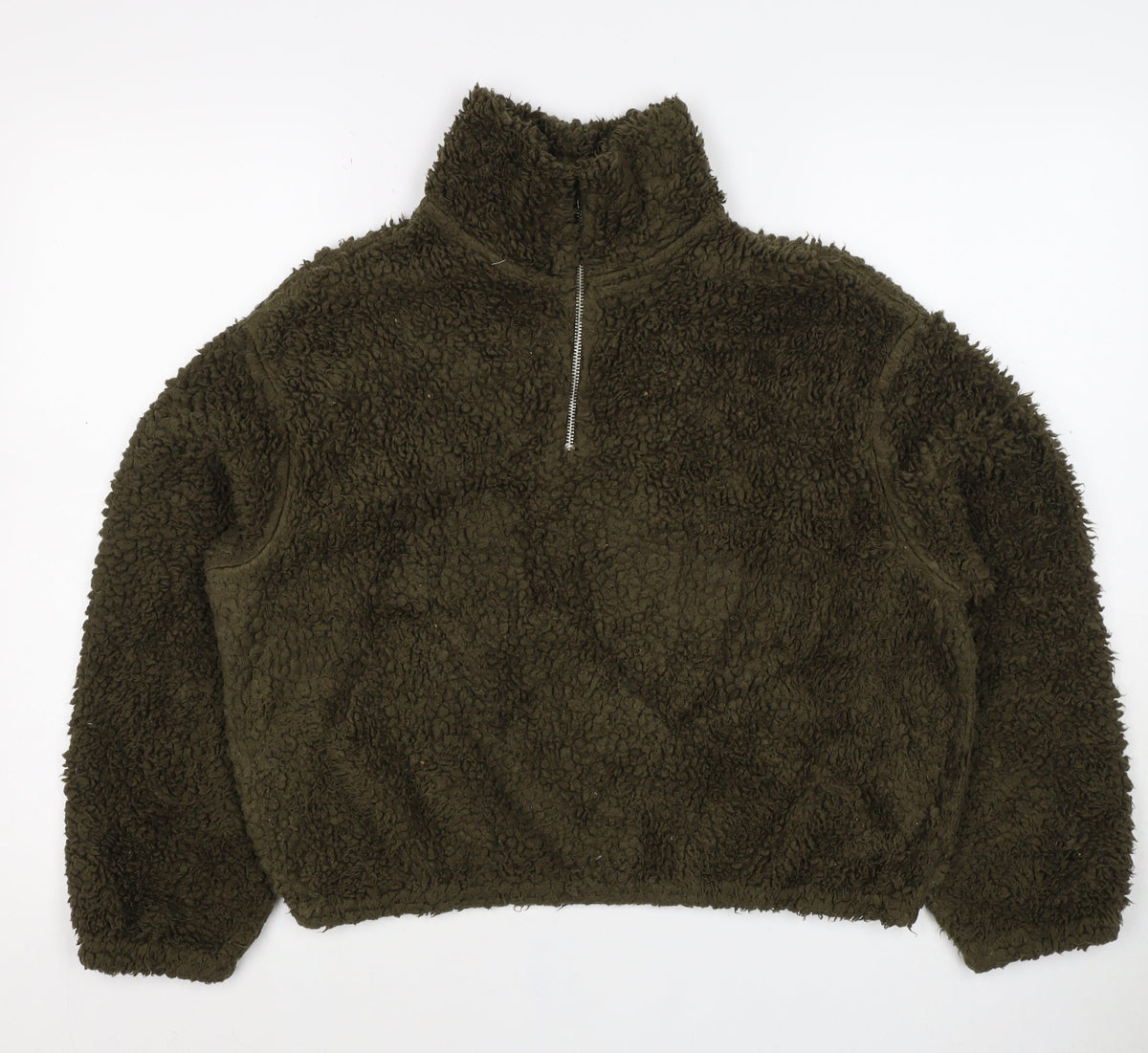 H&M Women's Green S Teddy Fleece Half Zip Pullover Sweatshirt