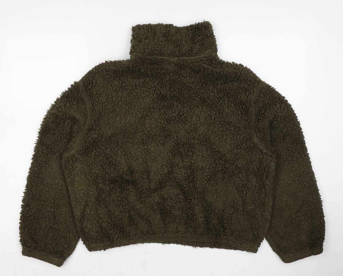 H&M Women's Green S Teddy Fleece Half Zip Pullover Sweatshirt