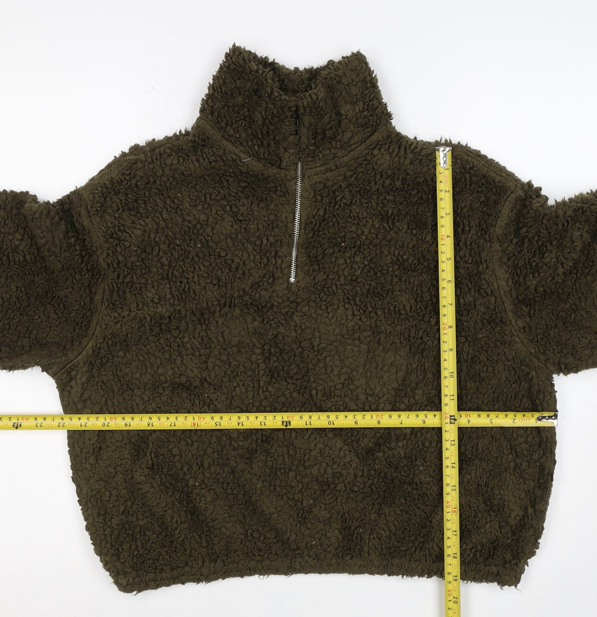 H&M Women's Green S Teddy Fleece Half Zip Pullover Sweatshirt