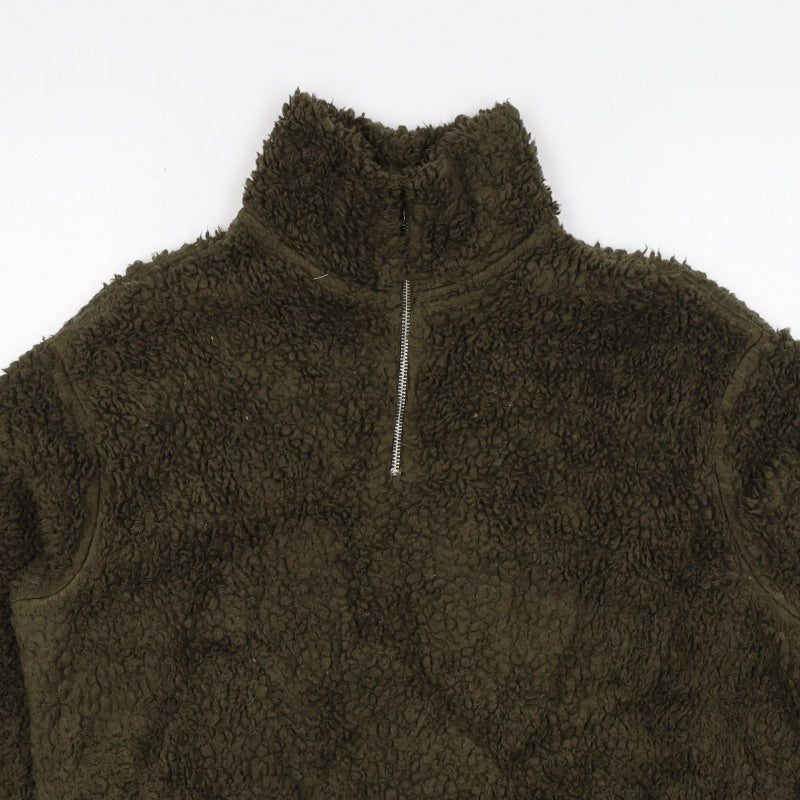 H&M Women's Green S Teddy Fleece Half Zip Pullover Sweatshirt