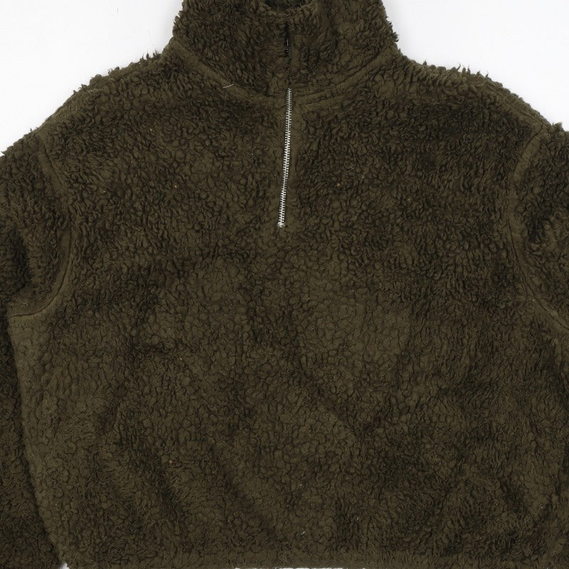 H&M Women's Green S Teddy Fleece Half Zip Pullover Sweatshirt