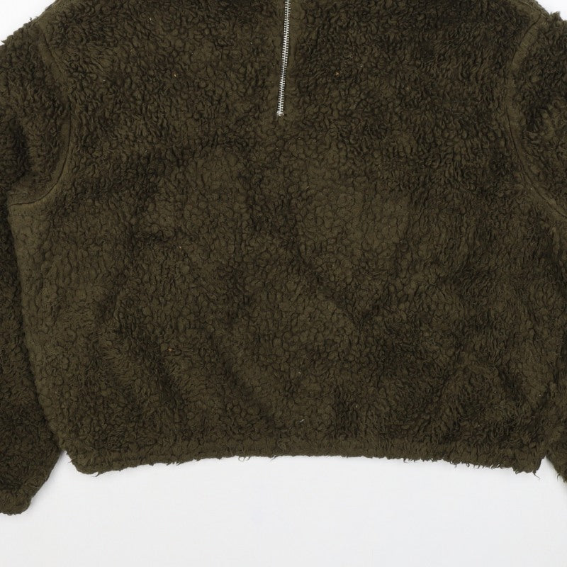 H&M Women's Green S Teddy Fleece Half Zip Pullover Sweatshirt