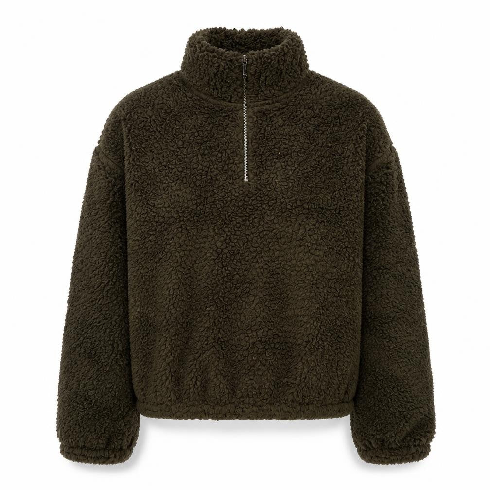 H&M Women's Green S Teddy Fleece Half Zip Pullover Sweatshirt