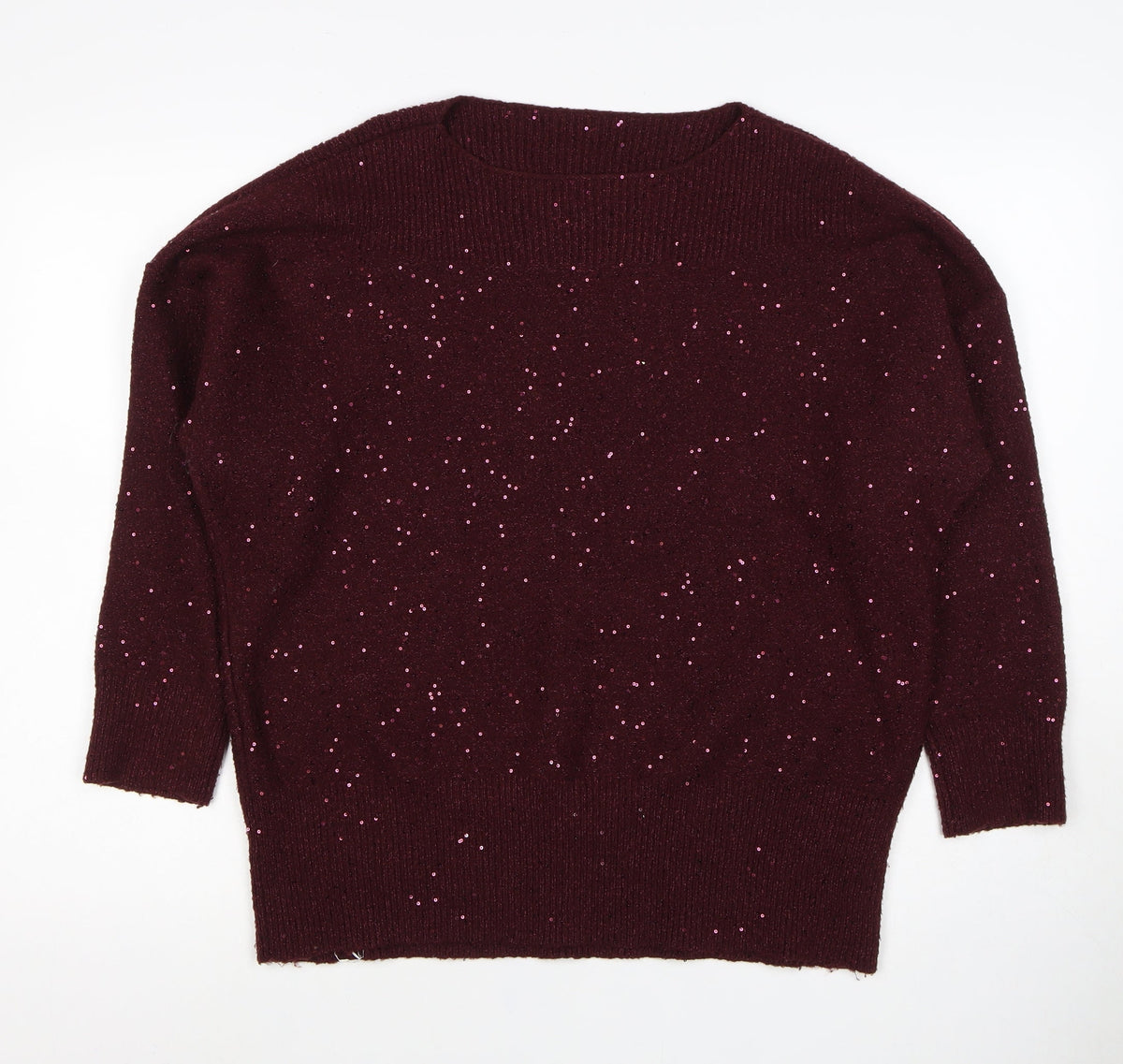 Oasis Women Brown M Sequin Mock Neck 3/4 Sleeve Knit Jumper