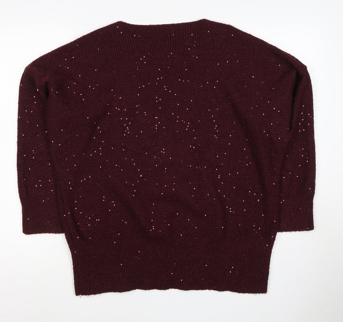Oasis Women Brown M Sequin Mock Neck 3/4 Sleeve Knit Jumper