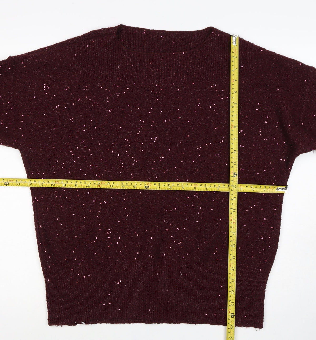 Oasis Women Brown M Sequin Mock Neck 3/4 Sleeve Knit Jumper