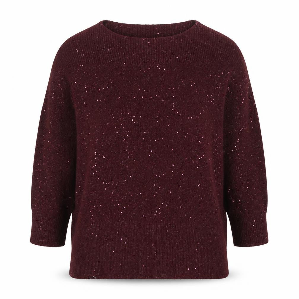 Oasis Women Brown M Sequin Mock Neck 3/4 Sleeve Knit Jumper