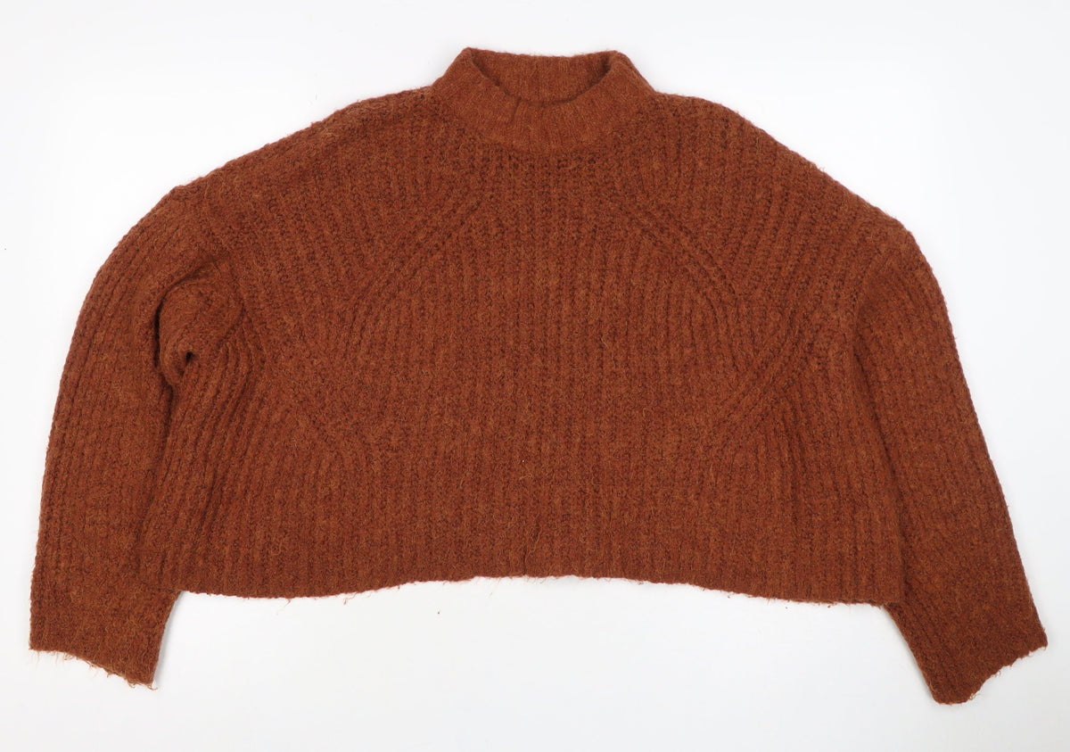 Bershka Women’s Brown Mock Neck Knit Pullover Jumper UK 8
