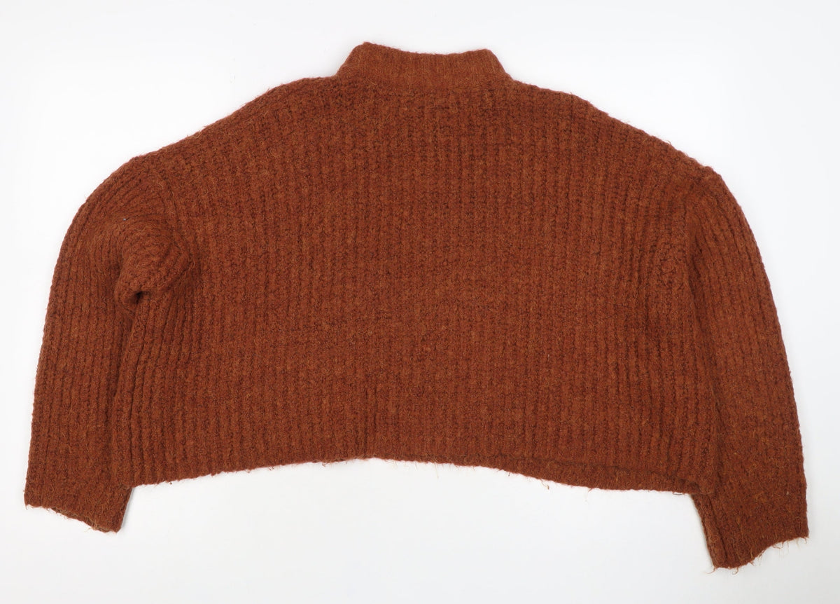 Bershka Women’s Brown Mock Neck Knit Pullover Jumper UK 8