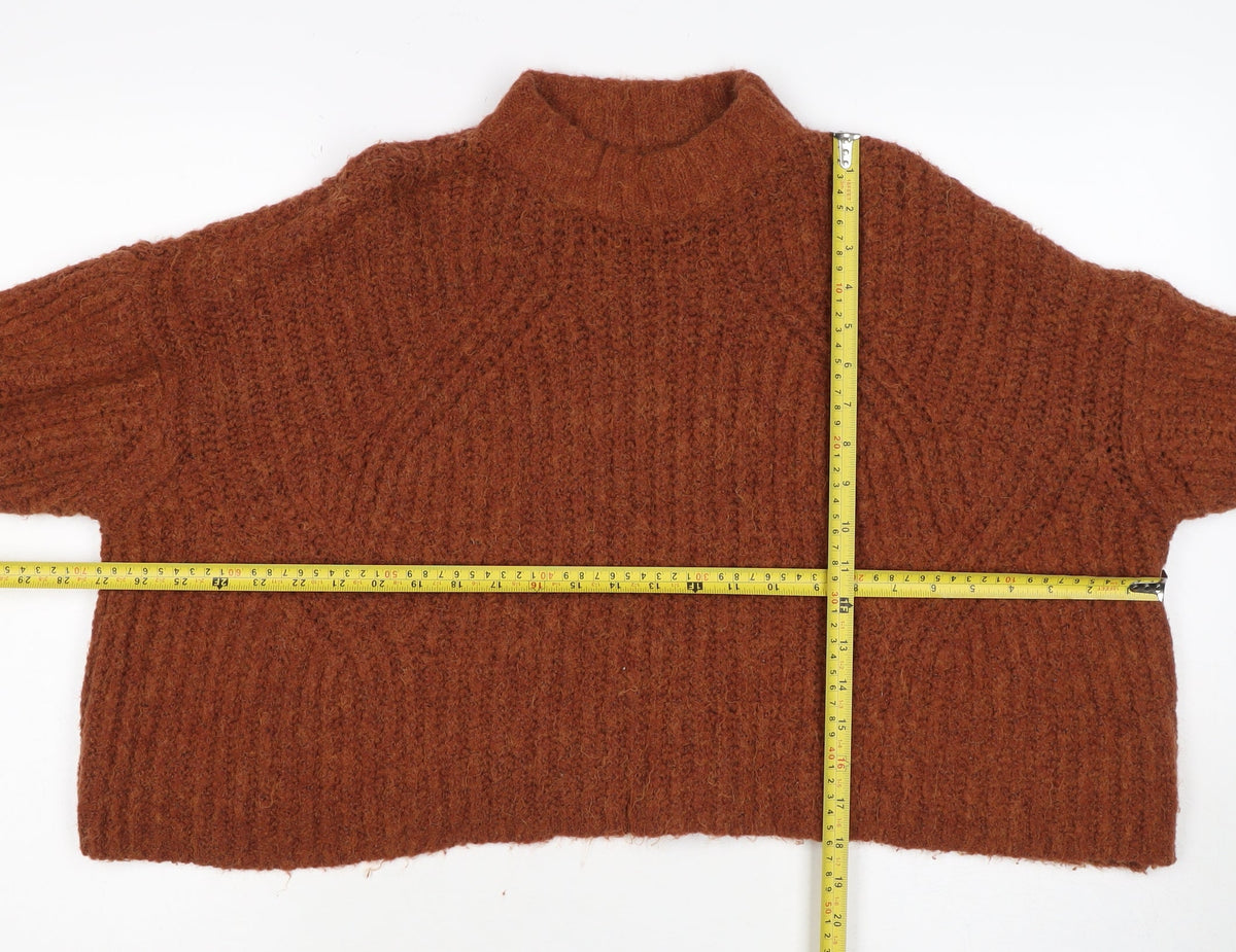 Bershka Women’s Brown Mock Neck Knit Pullover Jumper UK 8