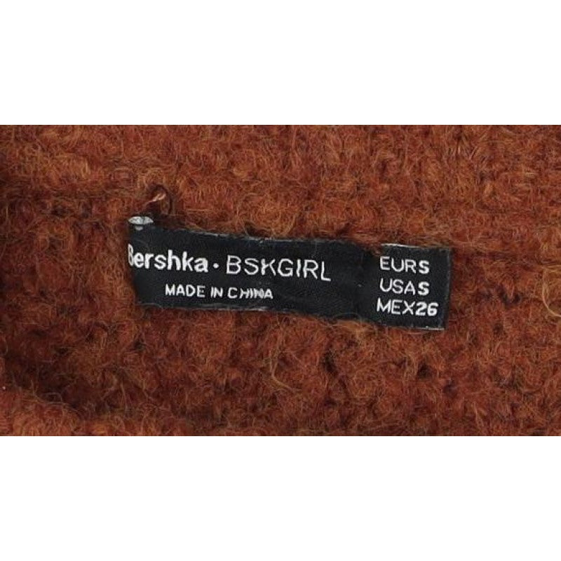 Bershka Women’s Brown Mock Neck Knit Pullover Jumper UK 8